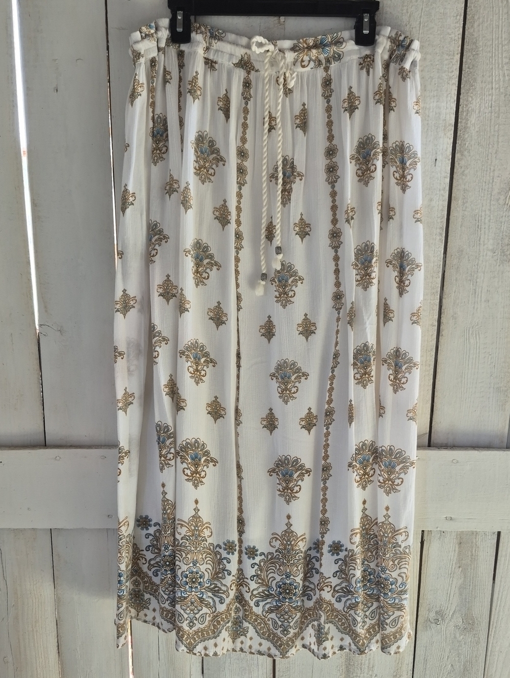 Cato White Maxi Skirt with Gold and Light Blue Medallion Print